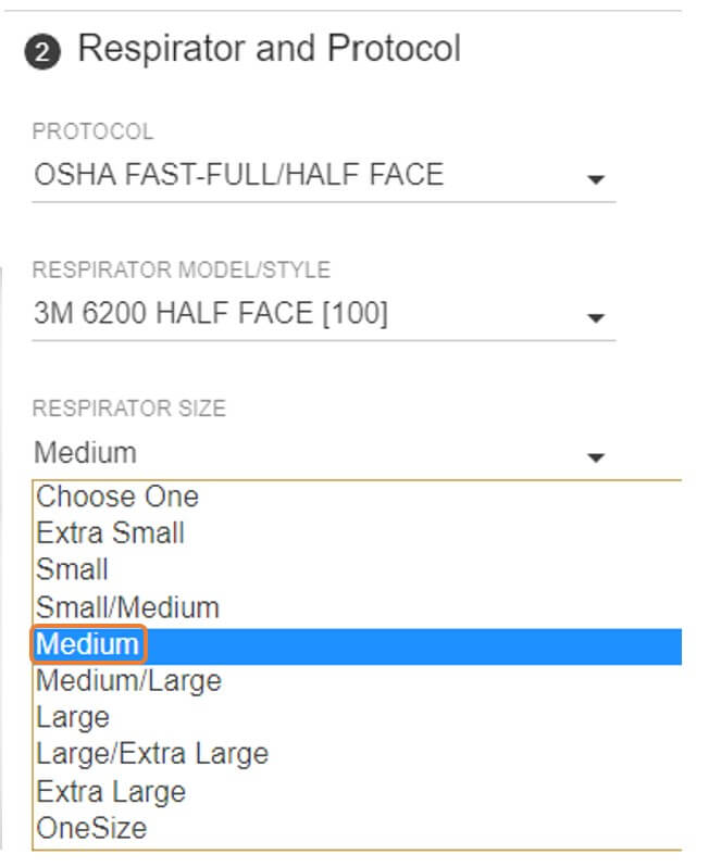 Select Medium as our Respirator Size before beginning testing